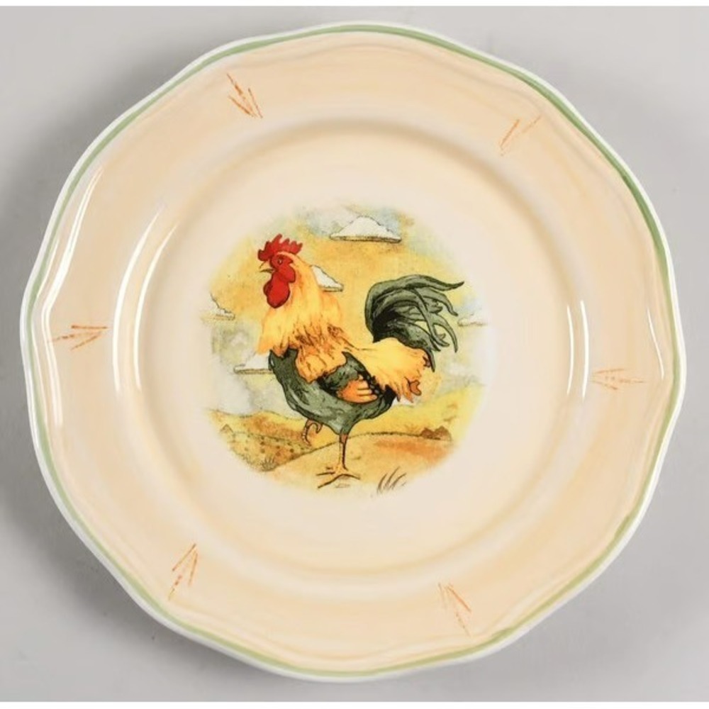 Gibson Royal Rooster Hand Painted Salad Dessert Plate 8" Scalloped Edge SET OF 4